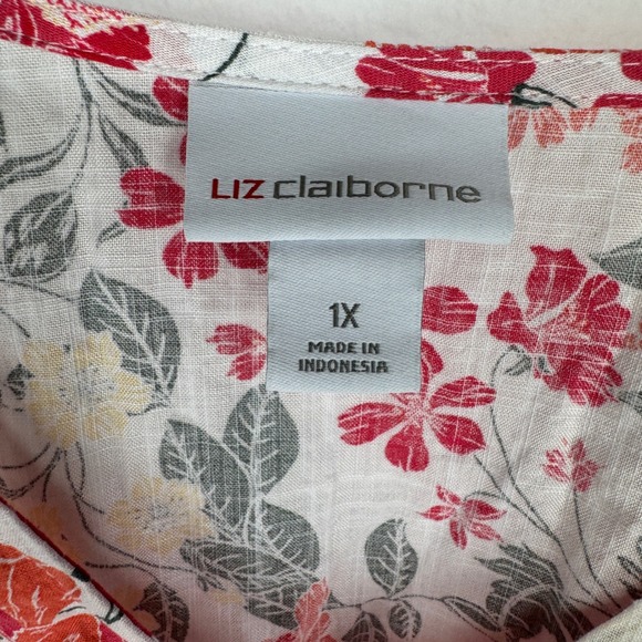 Liz Claiborne Womens Floral Button Top Size 1x Balloon Sleeve V Neck Cottagecore - Picture 3 of 7